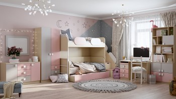 Детская комната Грэйси (Розовый/Серый/корпус Клен) в Железногорске - zheleznogorsk.mebel54.com | фото