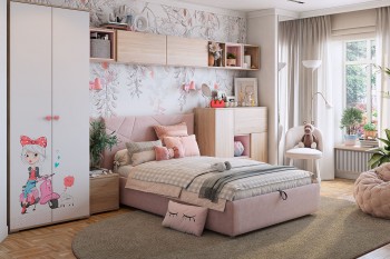 Комплект детской мебели Алина К2 Дуб мария/белый/нежно-розовый велюр в Железногорске - zheleznogorsk.mebel54.com | фото