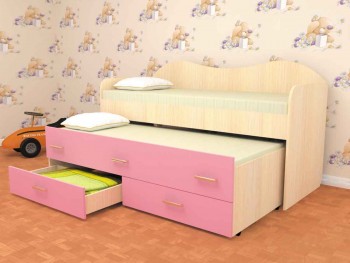 Кровать детская Нимфа двухместная 2.0 Дуб молочный/Розовый в Железногорске - zheleznogorsk.mebel54.com | фото