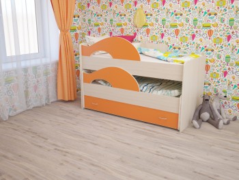 Кровать детская Радуга 1600 Млечный дуб/Оранжевый в Железногорске - zheleznogorsk.mebel54.com | фото