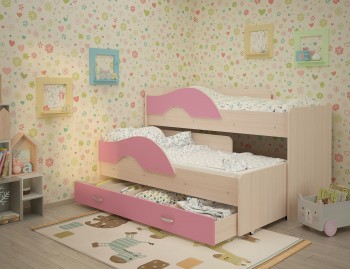 Кровать детская Радуга 1600 Млечный дуб/Розовый в Железногорске - zheleznogorsk.mebel54.com | фото