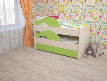 Кровать детская Радуга 1600 Млечный дуб/Салатовый в Железногорске - zheleznogorsk.mebel54.com | фото