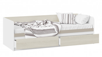 Кровать «Сканди» с 2 ящиками Дуб Гарден/Белый/Глиняный серый в Железногорске - zheleznogorsk.mebel54.com | фото