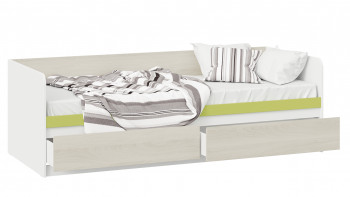 Кровать «Сканди» с 2 ящиками Дуб Гарден/Белый/Зеленый в Железногорске - zheleznogorsk.mebel54.com | фото