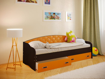 Кровать Софа-7 с мягкой спинкой (800х1900) Венге/Оранжевый в Железногорске - zheleznogorsk.mebel54.com | фото