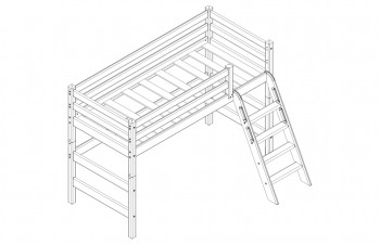 Кровать Соня вариант 6 полувысокая с наклонной лестницей Белый полупрозрачный в Железногорске - zheleznogorsk.mebel54.com | фото