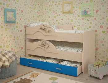 Кровать выкатная Радуга-Сафари детская 1600 Млечный дуб/Голубой в Железногорске - zheleznogorsk.mebel54.com | фото