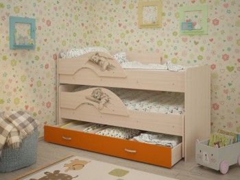 Кровать выкатная Радуга-Сафари детская 1600 Млечный дуб/Оранжевый в Железногорске - zheleznogorsk.mebel54.com | фото