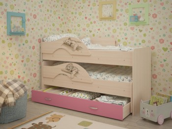 Кровать выкатная Радуга-Сафари детская 1600 Млечный дуб/Розовый в Железногорске - zheleznogorsk.mebel54.com | фото