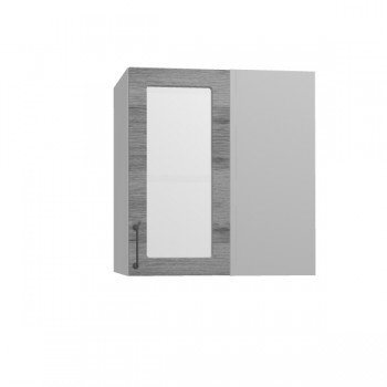 Лофт ПУС 650 шкаф верхний угловой со стеклом (Дуб цикорий/корпус Серый) в Железногорске - zheleznogorsk.mebel54.com | фото