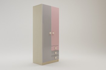Шкаф 2-х створчатый с ящиками Грэйси (Розовый/Серый/корпус Клен) в Железногорске - zheleznogorsk.mebel54.com | фото