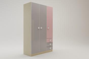 Шкаф 3-х створчатый с ящиками Грэйси (Розовый/Серый/корпус Клен) в Железногорске - zheleznogorsk.mebel54.com | фото
