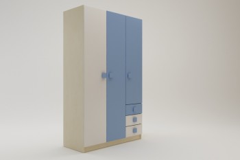 Шкаф 3-х створчатый с ящиками Скай (Синий/Белый/корпус Клен) в Железногорске - zheleznogorsk.mebel54.com | фото