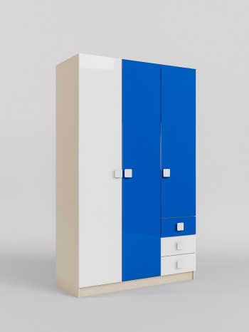 Шкаф 3-х створчатый с ящиками Скай люкс (Синий/Белый/корпус Клен) в Железногорске - zheleznogorsk.mebel54.com | фото