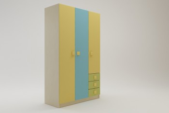 Шкаф 3-х створчатый с ящиками Смайли (Желтый/Голубой/Зеленый/корпус Клен) в Железногорске - zheleznogorsk.mebel54.com | фото
