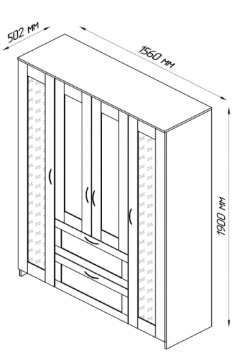 Шкаф четырехдверный Сириус с 2 зеркалами и 2 ящиками дуб сонома в Железногорске - zheleznogorsk.mebel54.com | фото