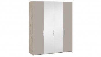 Шкаф комбинированный с 2 глухими и 2 зеркальными дверями «Эмбер» Баттл Рок/Серый глянец в Железногорске - zheleznogorsk.mebel54.com | фото