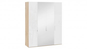 Шкаф комбинированный с 2 глухими и 2 зеркальными дверями «Эмбер» Яблоня Беллуно/Белый глянец в Железногорске - zheleznogorsk.mebel54.com | фото