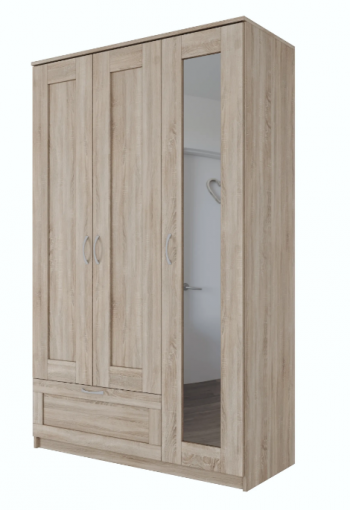 Шкаф трехдверный Сириус с зеркалом и 1 ящиком дуб сонома в Железногорске - zheleznogorsk.mebel54.com | фото